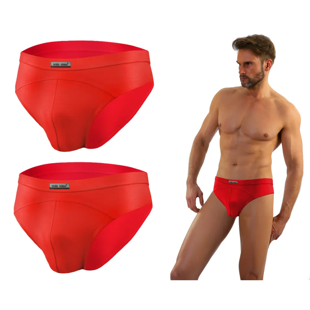 Sesto Senso 2-PAK Slipy męskie SM03 sportowy styl micromodal majtki płaskie szwy Czerwone