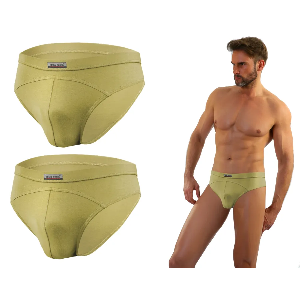 Sesto Senso 2-PAK Slipy męskie SM03 sportowy styl micromodal majtki płaskie szwy Oliwkowe