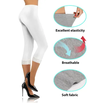 Sesto Senso Legginsy damskie z koronką białe