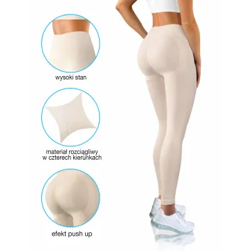 Sesto Senso Legginsy fitness push up modelujące płaski szew LF01 Beżowe