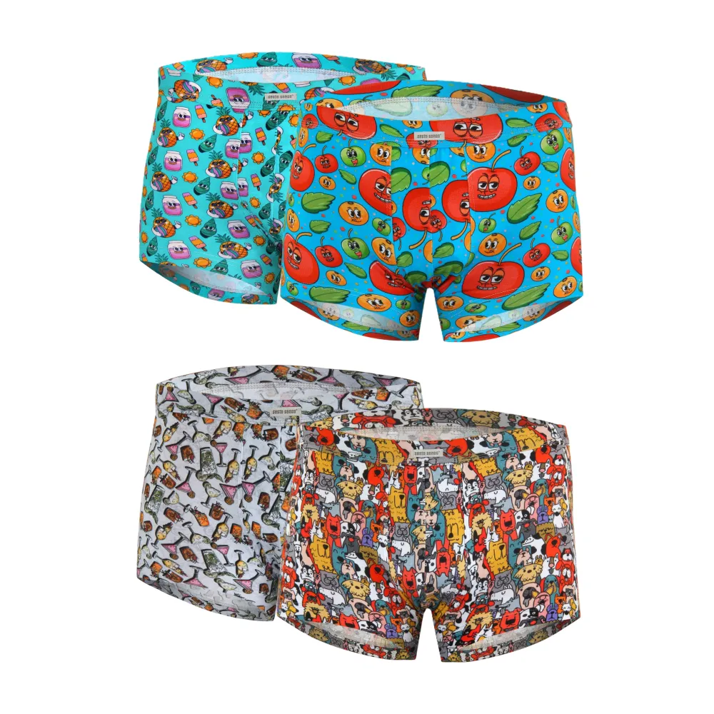 Sesto Senso 4-PAK bokserki męskie Funny BM10 mix wzorów Dogs+Drink+Fruits+Lody bawełniane